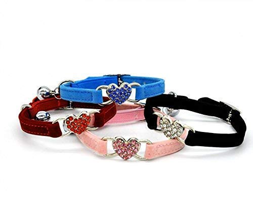 DAIXI Collares para Gatos con la Campana y del Cristal del corazón Suministros Linda del Animal doméstico Negro + Rojo + Azul Rosa