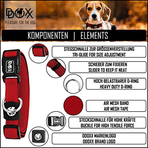 DDOXX Collar Perro Air Mesh, Ajustable, Acolchado | Diferentes Colores & Tamaños | para Perros Pequeño, Mediano y Grande | Collares Accesorios Gato Cachorro | Negro, L