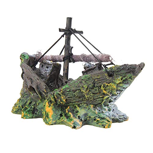 Depory - Decoración de Barco Pirata para Acuario, paisajismo, pecera de Cristal, decoración pequeña para Barco, 13 x 5 x 10 cm