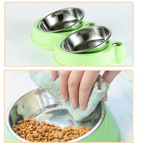 El Gato y el Perro tazón de Acero Inoxidable Doble es Adecuado for el Agua Potable en Grandes Perros y Gatos recipientes de Comida (Color : Green)