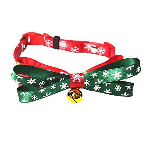 ENticerowts Collar de Navidad para Gatos y Perros con pajarita ajustable con cascabeles para la decoración de Navidad mascotas (verde, talla L)