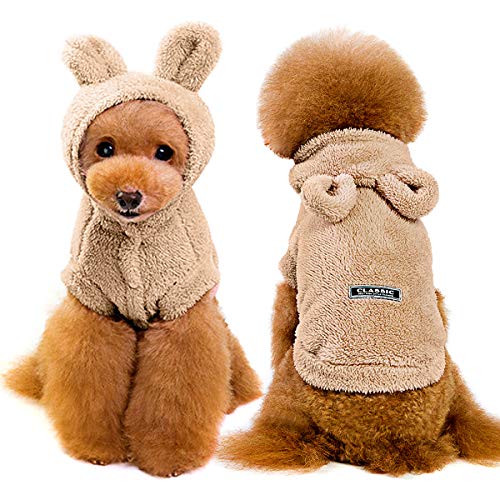 Eurobuy - Disfraz para perros de franela gruesa, suave, color puro, con capucha, para cachorro, diseño de oso