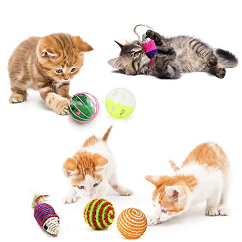 Fansport 11 Piezas Juguete Interactivo Gato ，Juguetes para Gatos con Campanas y Catnip Ball y Plumas y Bolas Varias para Gatos