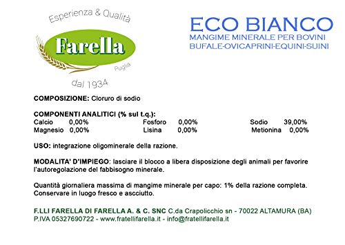 Farella - Sal Eco blanca 5 kg x 4 - Suplemento oligomineral del alimento para bovinos, huevos, caprinos, cerdos y equini