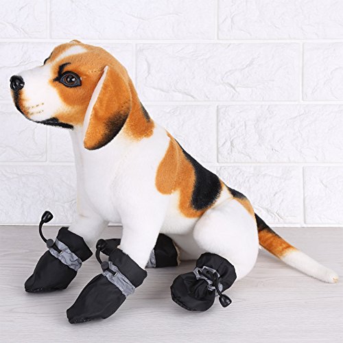 Fdit 4pcs Perro Zapatos Protectores de Pata Elástico Antideslizante Suela para Mascotas Perro Botas Impermeable de Algodón Suave Acolchado(Negro 3#)