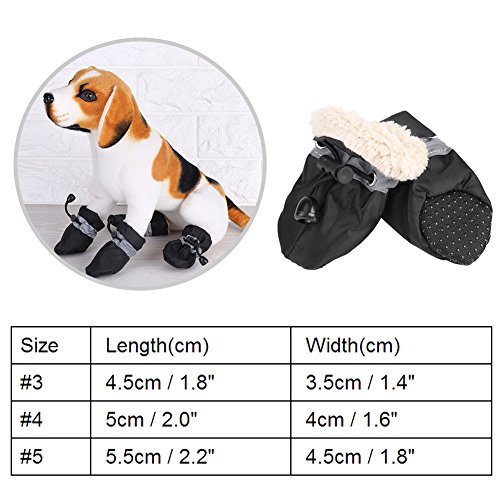 Fdit 4pcs Perro Zapatos Protectores de Pata Elástico Antideslizante Suela para Mascotas Perro Botas Impermeable de Algodón Suave Acolchado(Negro 3#)