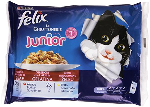 Felix – Le ghittonerie Junior, selezioni con Cortar chuletas de gelatina, Manzo Y Pollo – 5 Paquetes de 4 Unidades de 100 g [20 Unidades, 2 kg]