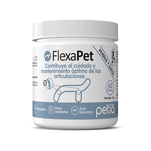 FLEXAPET Perros y Gatos. Condroprotector para Perros y Gatos con Sistema digestivo Sensible. Perna Canaliculus. 60 Chews con Sabor a Pato.