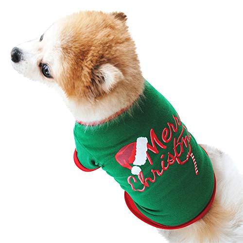 Fossrn Ropa Disfraz Navidad Perro Pequeño Chihuahua Yorkshire Mascotas Cachorros Camiseta de Patrón de Sombrero de Navidad y Merry Christmas