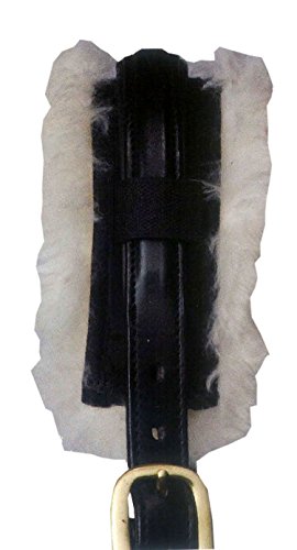 Funda de cuello de lana de cordero auténtica de 31 cm para cabeza de caballo, Snaffle, torneos, color negro natural, suave y grueso con velcro