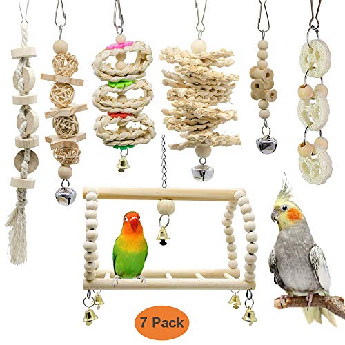 GingerUP 7 Unidades Juguetes para Pájaros Colorful Columpio para Loros Accesorios Jaula Pajaros Bite Toy con Campanas para Periquitos