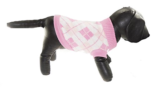Glamour Girlz Adorable taza de té de juguete para perros de punto de lana escocés, color rosa, cuello redondo, jersey para niña, disponible en 5 tamaños