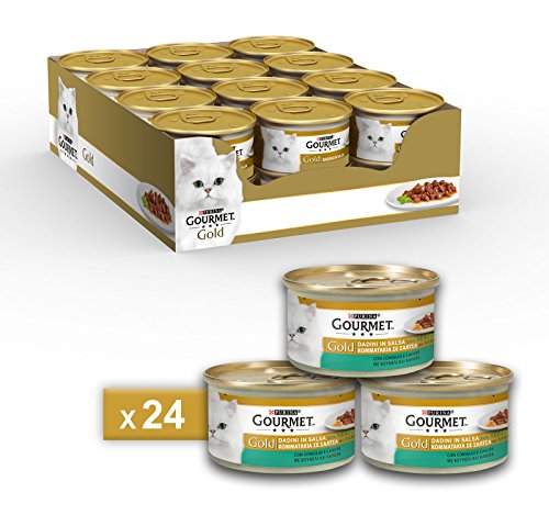 Gourmet Gold Alimento para el Gato Dados de Salsa con Conejo y Zanahoria, 85 g – Pack de 24 Unidades