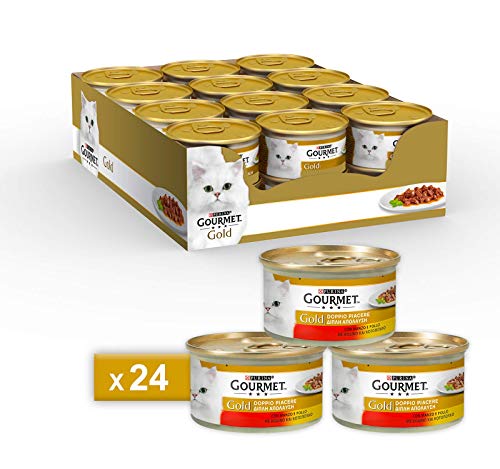 Gourmet Gold Alimento para el Gato Doble Piacere con Manzo Y Pollo, 85 g – Pack de 24 Unidades