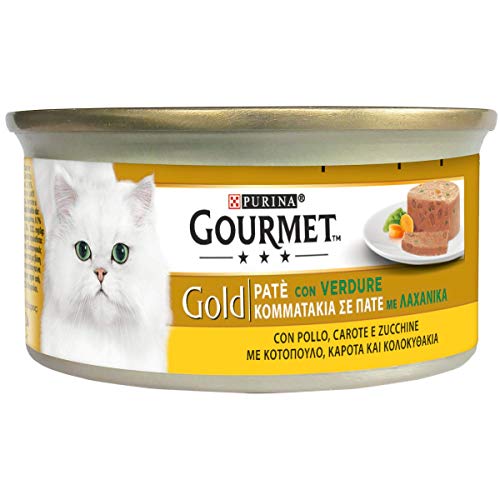 Gourmet Gold fuagrás para el Gato, con Verduras, con Pollo, Zanahorias y calabacines, 85 g – Pack de 24 Unidades