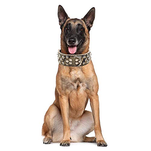 haoyueer - Collares de Perro de 2 cm de Ancho con 3 Filas de Remaches Plateados tachonados de Piel para Perros medianos y Grandes Pitbull Mastín Boxer Bully