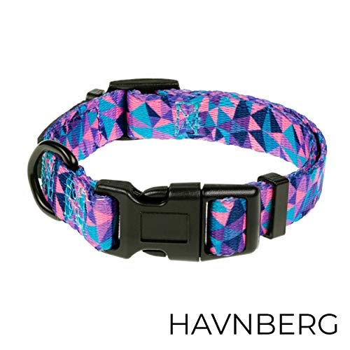 HAVNBERG - Collar para Perros, Talla S Circunferencia del Cuello 29 cm – 39 cm, Collar para Perros pequeños o Cachorros, Ancho 1,5 cm, Collar para Cachorros, diseño geométrico Triangular Lila.