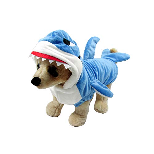 HONGBI Ropa de Mascota Perros Disfraces de Sudadera Dibujos Animados Tiburón con Capucha Abrigo para Perros Gato Ropa de Capucha Abrigo Azul XS