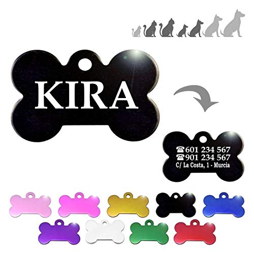 Hueso para Mascotas pequeñas-Medianas Placa Chapa Medalla de identificación Personalizada para Collar Perro Gato Mascota grabada (Negro)