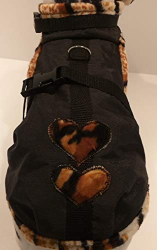 Hundemantel Wintermantel Winterjacke MASI Dogsdesign - Abrigo de Invierno para Perros pequeños, Tejido Impermeable, diseño de Corazones, Leopardo