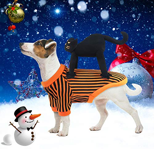 Idepet Abrigo Perro Navidad, Disfraz de Perro con Diseño de Gato Negro Disfraces Perros para Christmas Fiesta de Halloween Naranja Negro