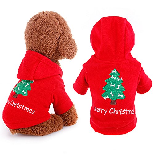Idepet Disfraz de perr Papa Noel Patrón del árbol de Navidad Ropa para Mascotas Sudadera con Capucha para Gato Perro Talla XS S M L XL (S)