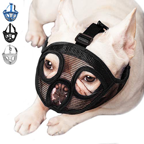 ILEPARK Bozal para Perros de Hocico Corto, Bozal Anti-Mordiscos y Ladridos, Máscara para Perros (XL,Negro)