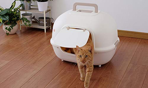 Iris Ohyama, Inodoro para gatos con abertura frontal y pala - Hooded Cat Litter Box - WNT-510, Plástico, Gris, 51 x 40 x 39 cm