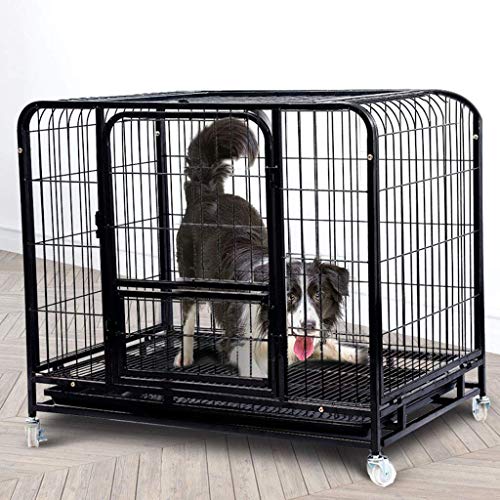 Jaula de metal para mascotas y gatos, doble puerta para perros, caja de transporte, con 4 ruedas, rosa, 110 x 72 x 95 cm