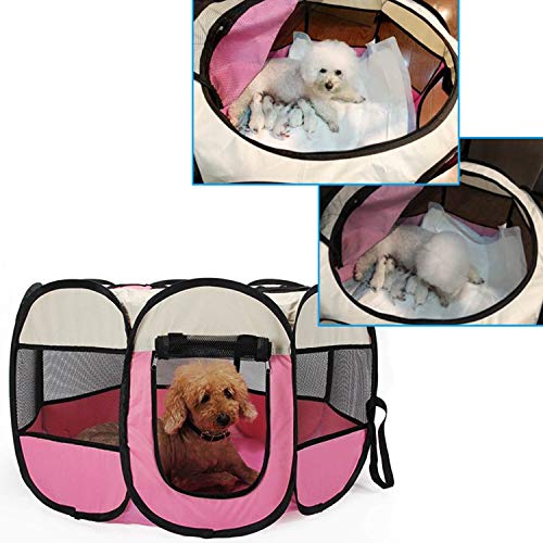 KEESIN Tienda de Campaña Plegable para Mascotas con 8 Paneles de Malla, para Perro, Gato, Conejo ,73*73*43cm Rosa
