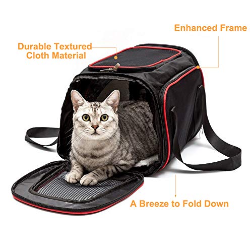 La Gracery - Transportín extensible para mascotas pequeñas para perros, gatos – 2 lados de expansión plegable Airline aprobado para caseta portátil suave bolsa de mascotas