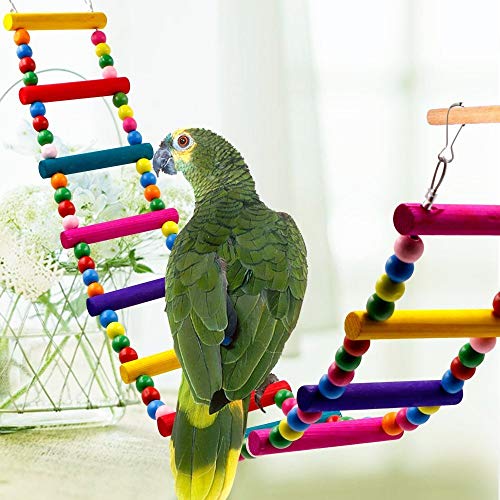 LANGING - 1 Escalera de Juguete de Madera, diseño de pájaros, para Loros, Entrenamiento de Mascotas, escaleras Flexibles de 12 Pasos
