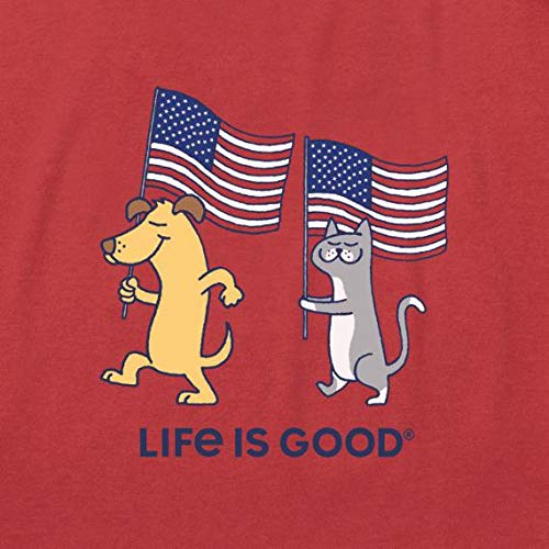 Life Is Good - Camiseta de Manga Corta para niña con diseño de Banderas para Perro o Gato, Niñas, 62189, Rojo Desteñido, Medium