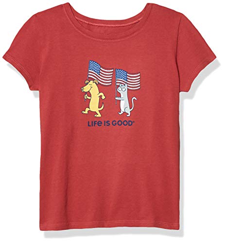 Life Is Good - Camiseta de Manga Corta para niña con diseño de Banderas para Perro o Gato, Niñas, 62189, Rojo Desteñido, Medium