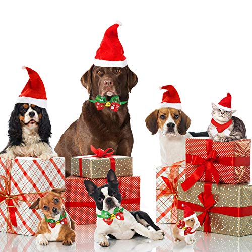 LIZHIGE 4 Piezas de Sombrero Bufanda Collar Campana Pajarita de Mascotas de Navidad para Perros Gatos Mascotas Pequeños