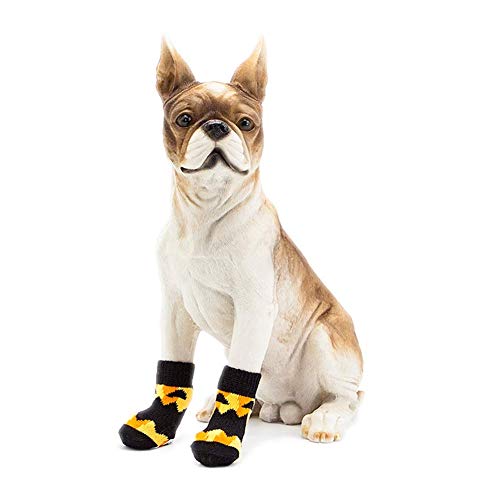 LLSS 2 Pares de Calcetines de Halloween para Perros Calcetines de Calabaza para Perros Calcetines Antideslizantes para Perros Protectores de Patas Calcetines para Perros Calcetines