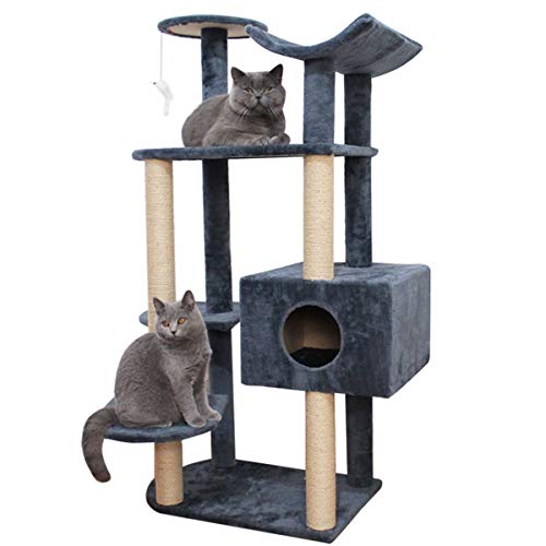 LYQZ Árbol Gato con Rascar Rascador sisal Post, 51.2" Escalada del Juego del Gato Torre Plataforma Condo con los Juguetes Que cuelgan Ratones