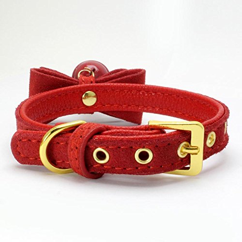 Mcdobexy Collar Clásico para Mascotas De Color Sólido con Pajarita De Campana, Ajustable para Perros Grandes Y Medianos Y Gatos Pequeños(S,Rojo)