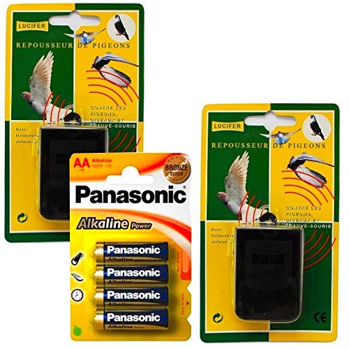 Mejores ventas - 2 repelentes Anti Paloma con Pilas (+ 4 Pilas alcalinas LR06) para pájaros y murciélago