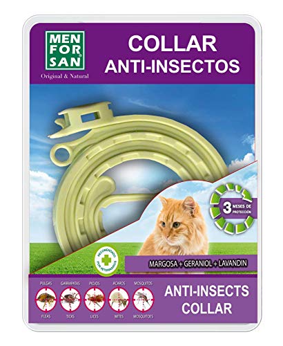 MENFORSAN Collar Antiparasitos para Gatos | Repelente con Ingredientes Naturales | Margosa, Geraniol Y Lavandino | Protección Frente A Cualquier Insecto 200 g