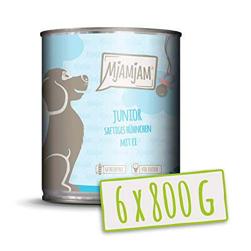 MjAMjAM - Pienso acuoso para Cachorros - Comida para Cachorros, con Pollo jugoso y Huevo - Natural - 6 x 800 g