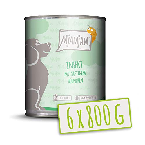 MjAMjAM - Pienso acuoso para Perros - Insectos con Pollo jugoso - Sin Cereales - 6 x 800 g