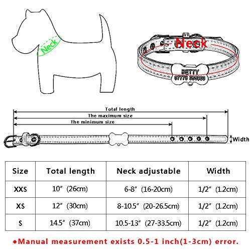 MMWW os Collar de Cachorro de Perro Chihuahua Personalizado Etiquetas de identificación de Hueso grabadas para Perros pequeños medianos Campana XS S-Red_S