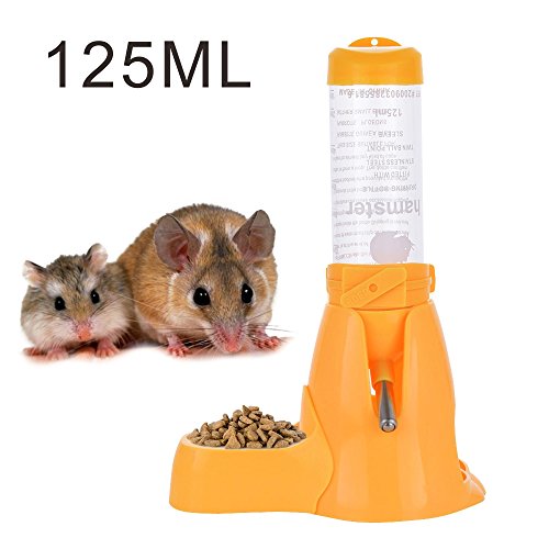 MOACC Hamster Botella de Agua Alimentador Automático Dispensador de Agua para Ratas, Cobayas, Hurones, Conejos, Pequeños Animales, 125ml, Amarillo