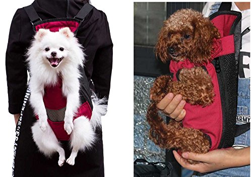 Mochila de Viaje Transportín a la espalda Bolso para llevar Mascotas Perros y Gatos, Color Vino Tinto
