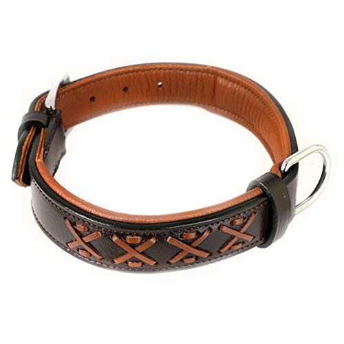 Monkimau - Collar para perros de piel auténtica con adorno trenzado acolchado ajustable