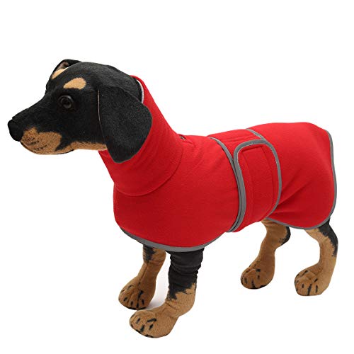 Morezi - Disfraz de perro salchicha para perro con forro polar acolchado y cuello alto, traje de nieve para perro con bandas ajustables, color rojo - M