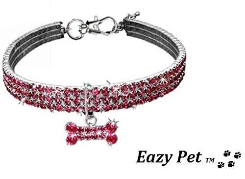 My Pet Collar para Perro de Color Rosa y Plateado con Colgante de Hueso de Swarovski, tamaño pequeño