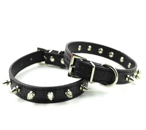 Namsan - Collar de piel con con tachuelas para mascotas (negro, morado, blanco, rojo, rosa), tamaños pequeño, mediano y grande