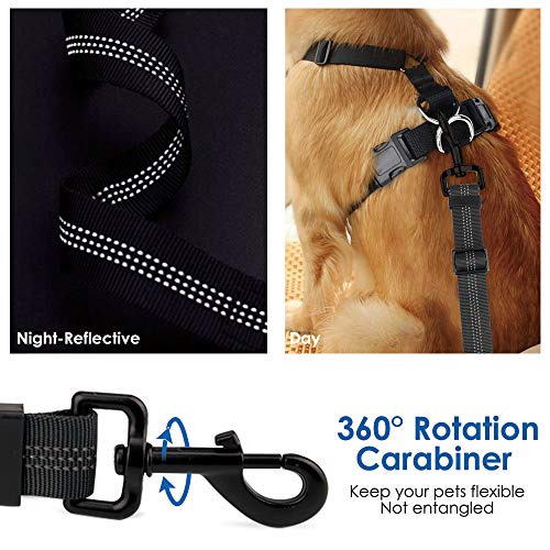 Nasjac Cinturón de Seguridad para Perros, Accesorio de Barra de fijación2 Hebillas de Metal Cinturón de Seguridad para Perros Cinturón (Negro + Negro)